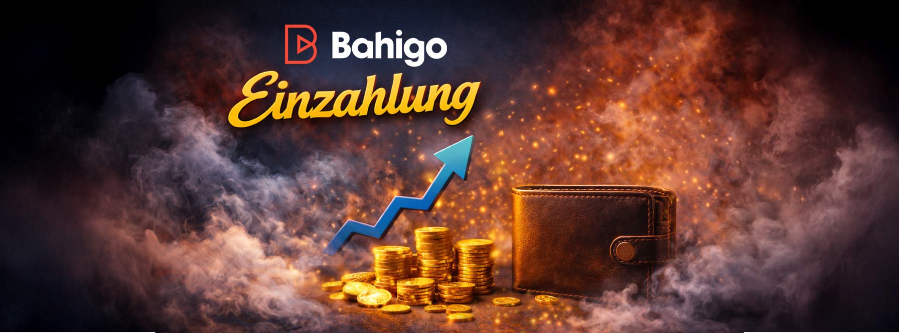 Bahigo Einzahlung mit steigender Grafik Münzen und Geldbörse
